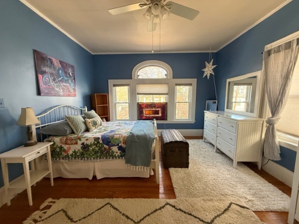 Full size bed (sleeps 2), desk, bureau & closet