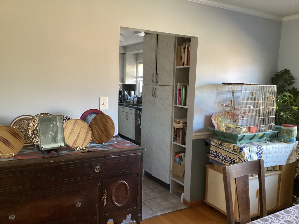 End of dining room, one entrance to kitchen.