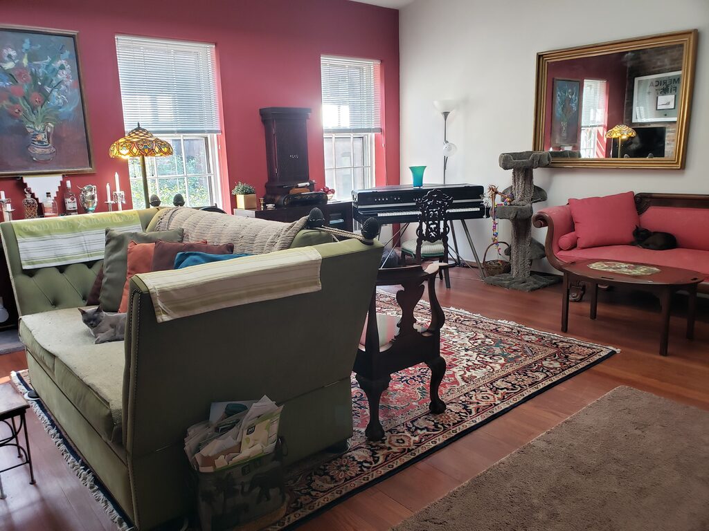 Livingroom lookiing to back of house