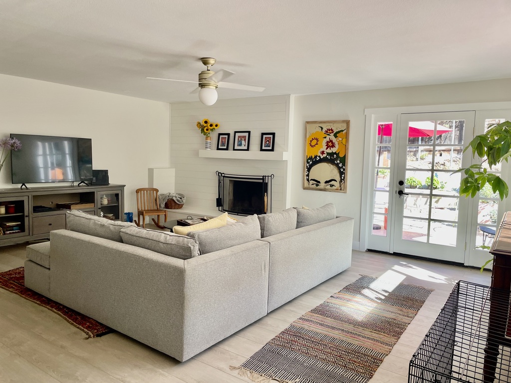 Living room with large comfortable sofa. 