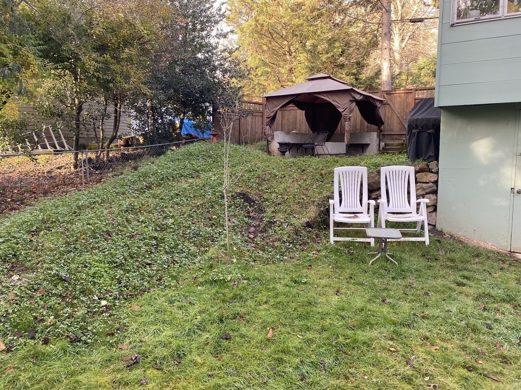 The small rise leading to the side patio