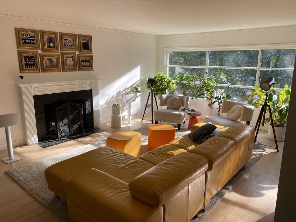 The living room and its window wall