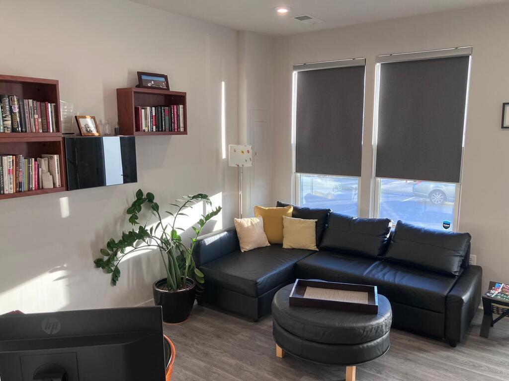 Den with sleeper sofa and working desk