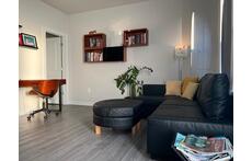 Den with sleeper sofa and work space