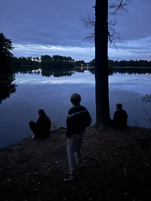 Sundown walk in the wooded trail by the lake just near our home 