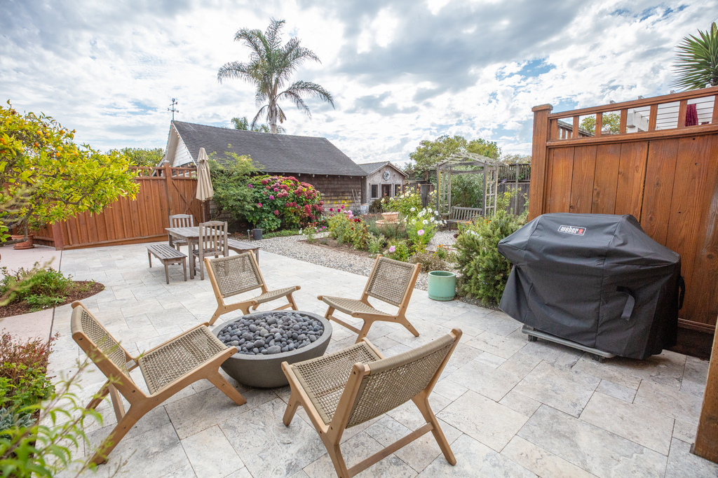 Fire pit in backyard