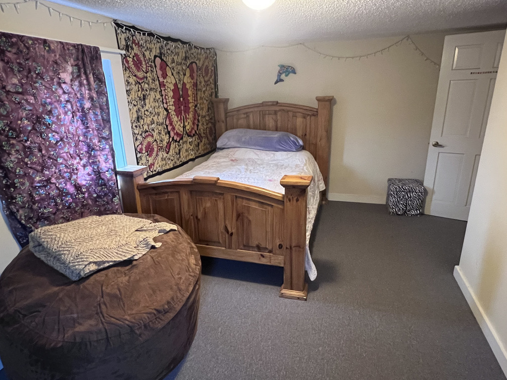 Bedroom 2.  Full Bed with dresser, bean bag.