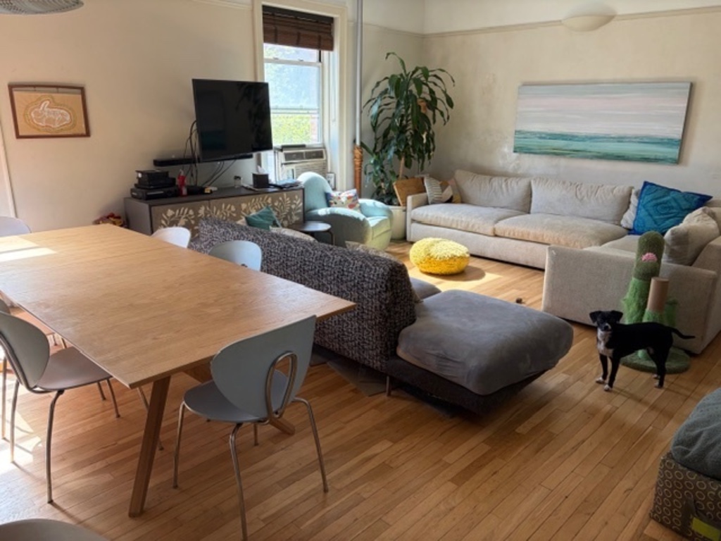 Dining table seats up to 8 people comfortably.