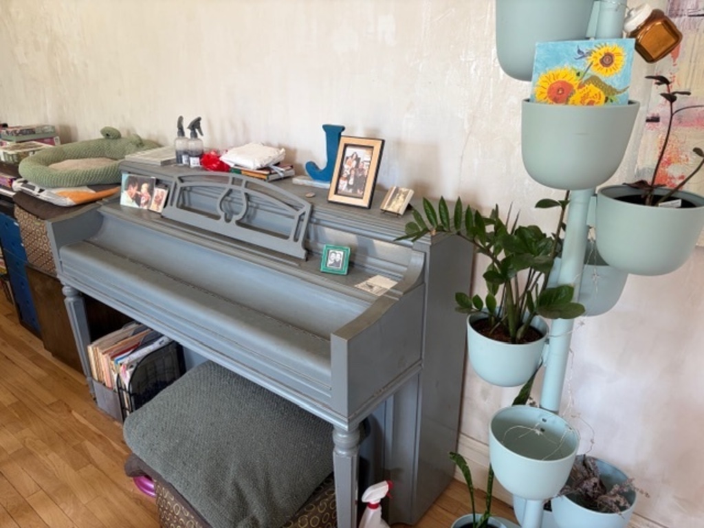 Upright piano for playing.