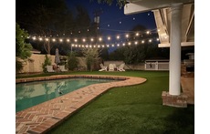 This view from your flat entry shows the area for your use, firepit, pool, hot tub, outdoor kitchen.  Nice for evenings