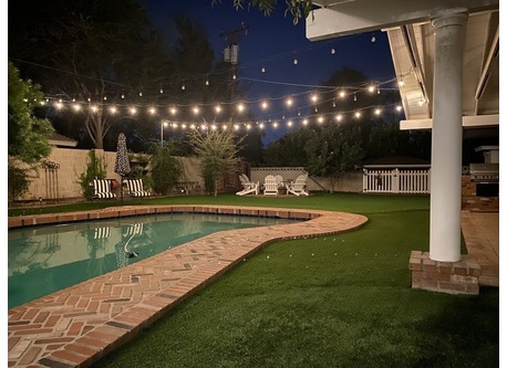 This view from your flat entry shows the area for your use, firepit, pool, hot tub, outdoor kitchen.  Nice for evenings