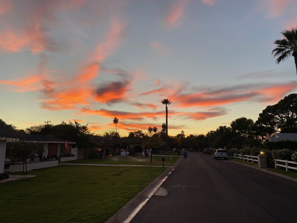 This is a sample of a sunset, this view is in front of my home on the street.  You get a partial view of the front of my home...