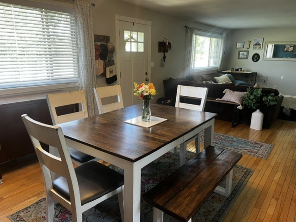 Dining room table and front door