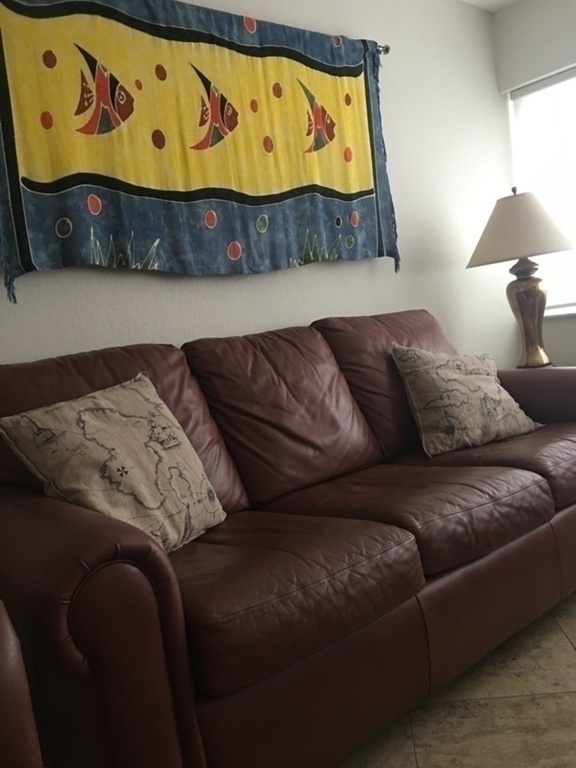 The African rug on the wall has been replaced by friendly fish.