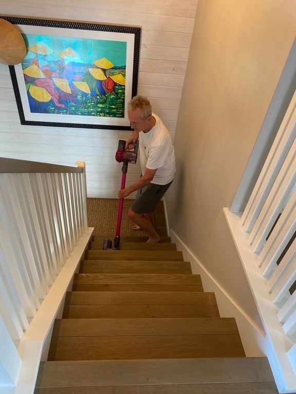 Househusband  : )  Let's go upstairs - 3 bedrooms & 2 baths are on upper floor.