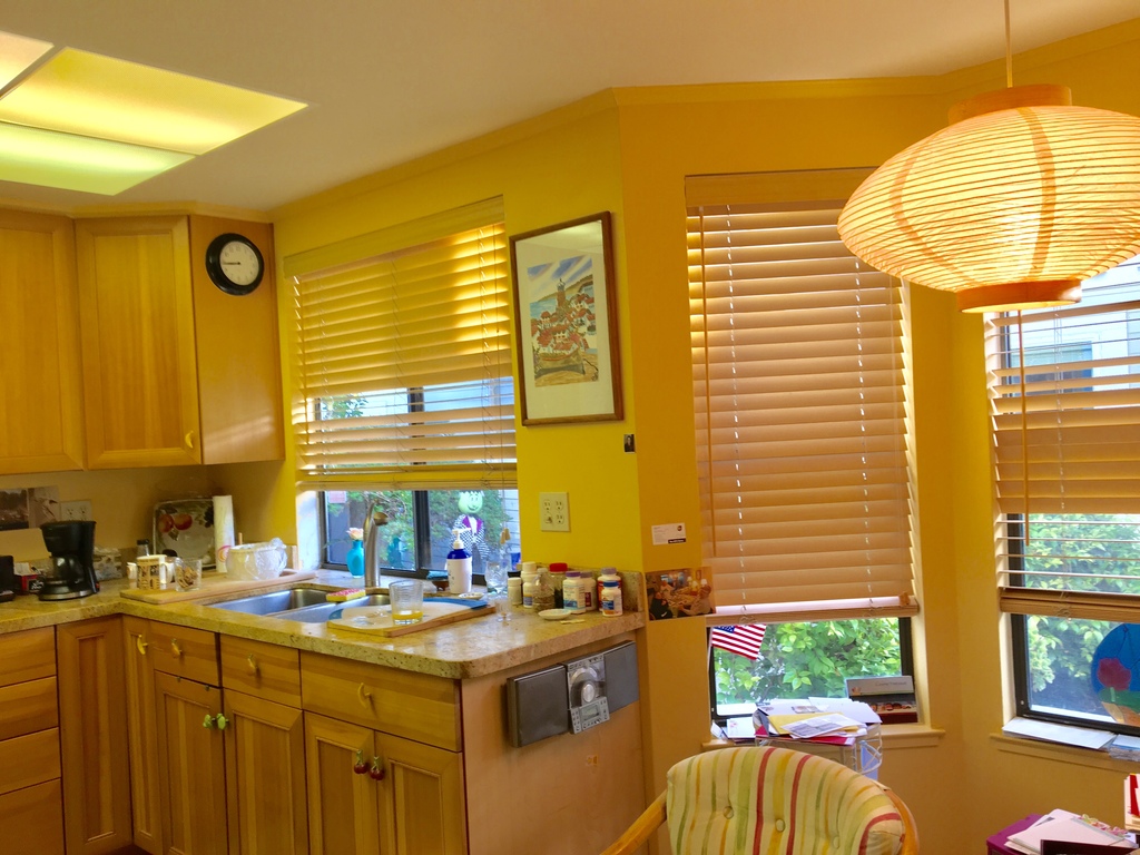 Kitchen sink and counters.