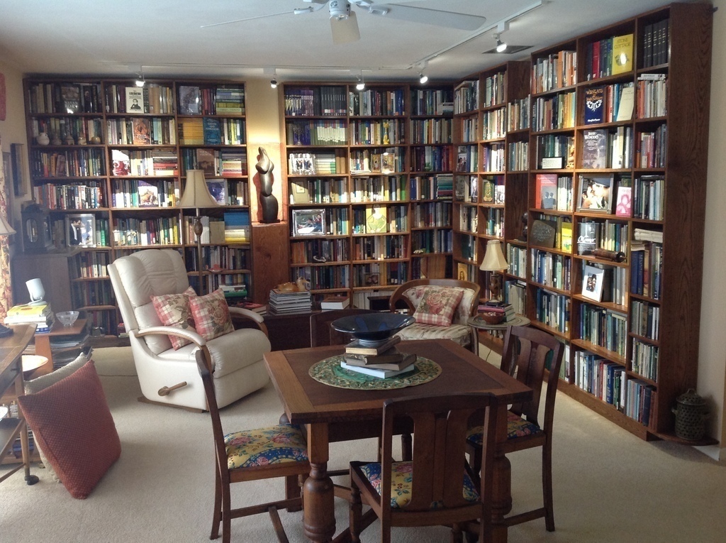 Our living room/library where we enjoy reading.
