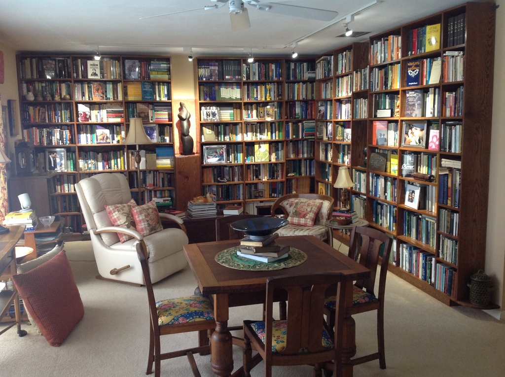 Our living room/library where we enjoy reading.