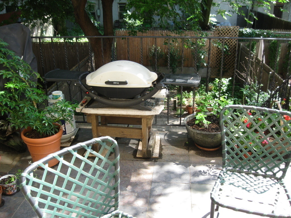 Back porch w/grill overlooking our backyard
