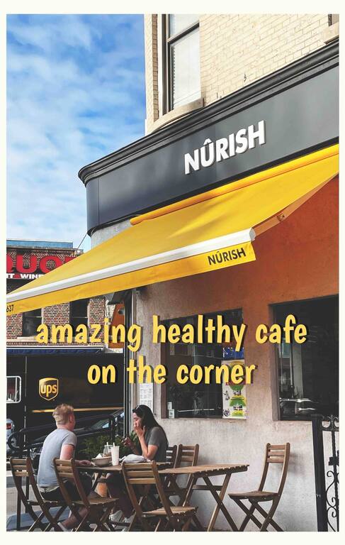 1 block away there is a wonderful cafe that has very healthy and good food, smoothies + coffee as well. 