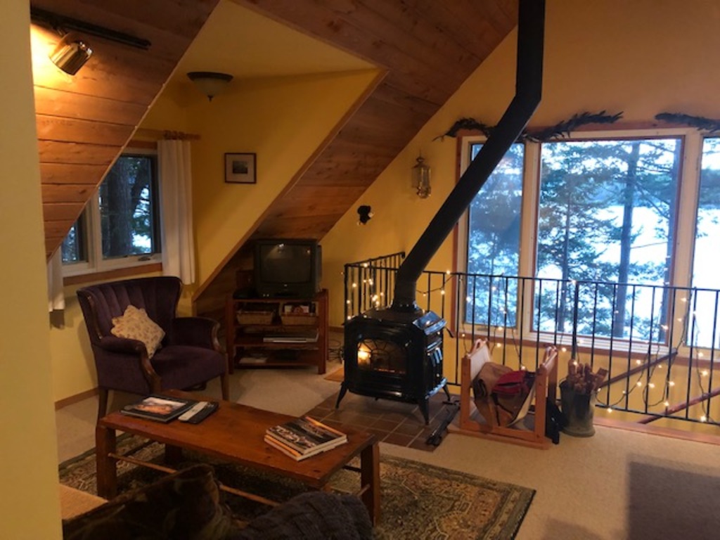 Upstairs fireplace with view