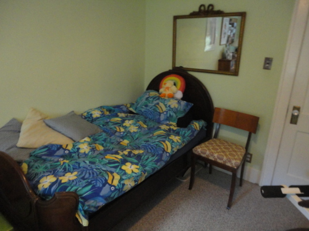 The other bedroom upstairs has a twin bed (190 cm long, 98 cm wide)