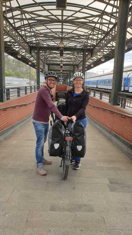 Julia and Matthias on a recent exchange to Prague - by train and tandem bicycle