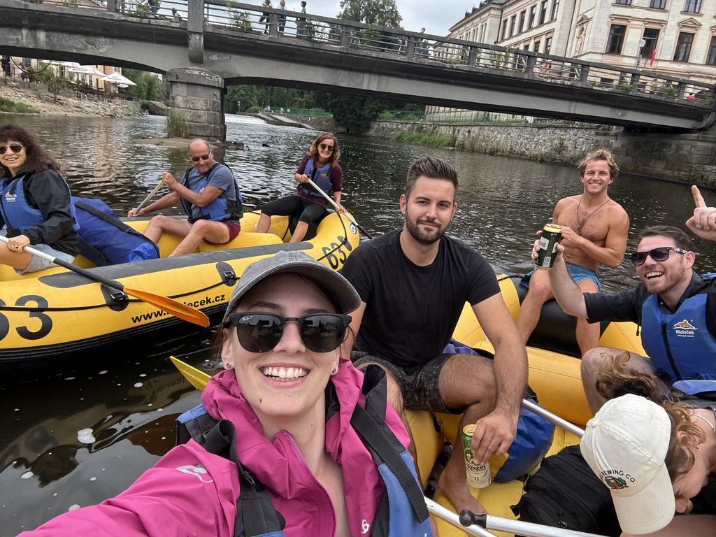 Rafting with friends in Český Krumlov/Czech Republic on the Vltava River - great fun!