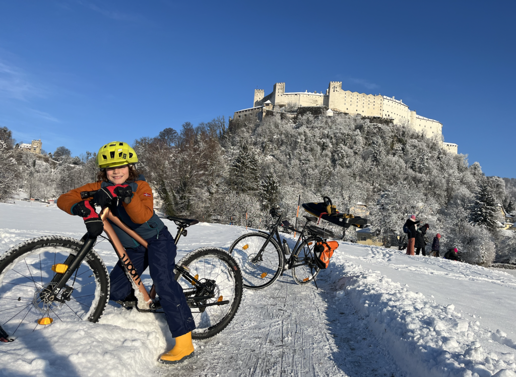 Enjoying cycling in winter time