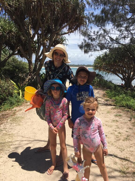 Niece, great nephew and nieces at the beach.