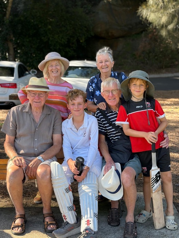 My cricketing grandson with his four grandparents.