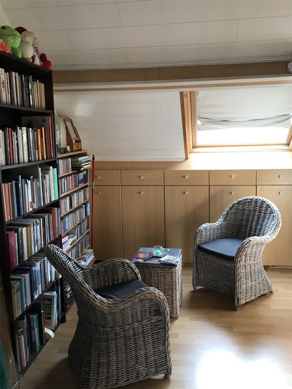 Renovated Attic-Visitors room( bed 1m80) with our collection of Books and CD's .