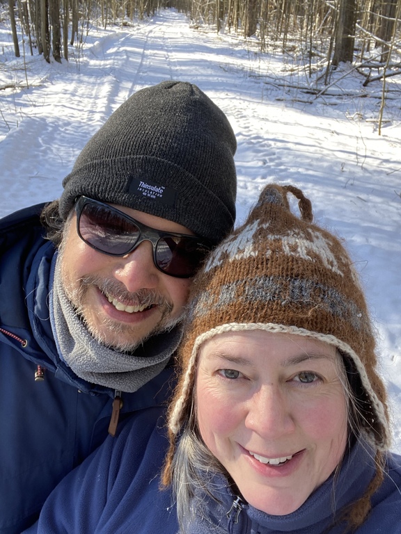 Enjoying a winter hike in the forest 
