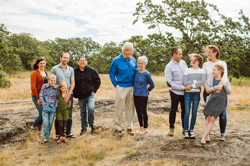My delightful family on a windy day in a park 