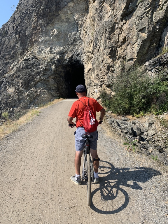 E-biking on the KVR trail in Naramata, BC
