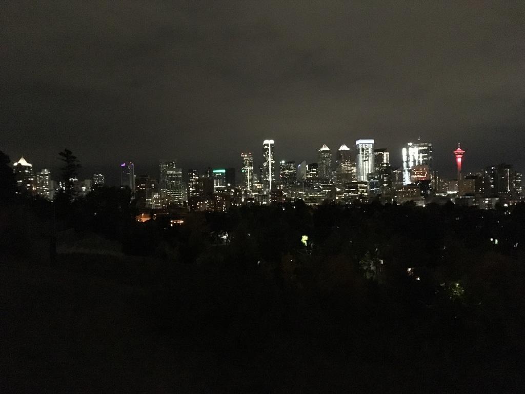 Evening skyline of downtown Calgary.  Picture taken very near our home.