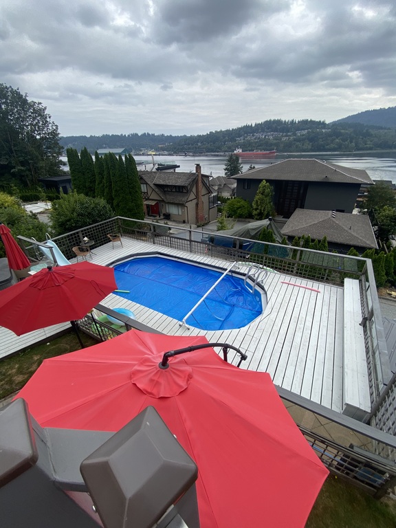 Back yard with summer pool, year round hot tub, sauna