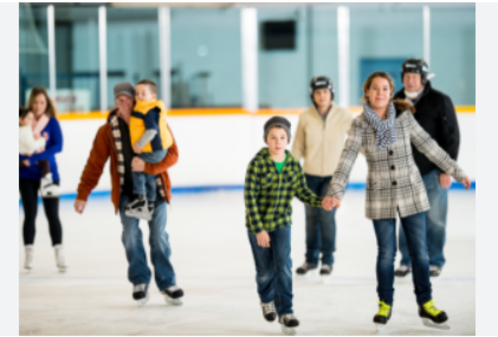 Family skating at end of our street, walking distance