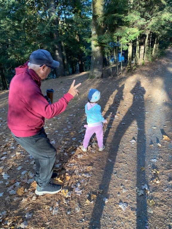 Being silly with our granddaughter Lilla!