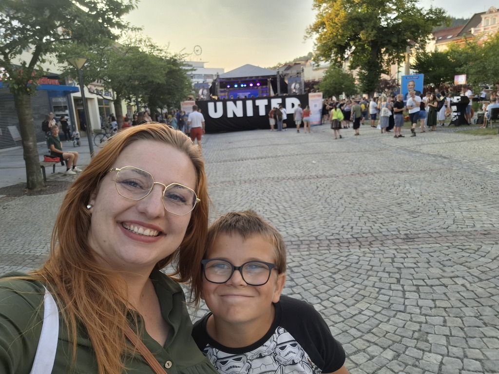 Vera (wife) and our son at a festival in Vsetín.