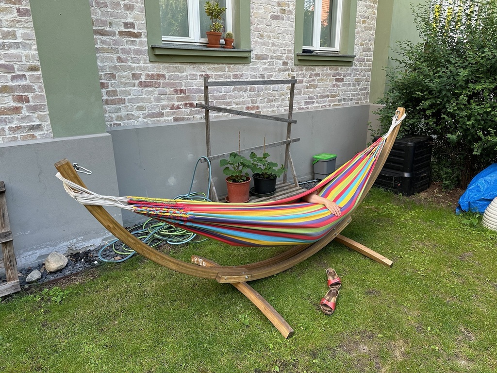 different cosy arrangements in our garden like our hammock