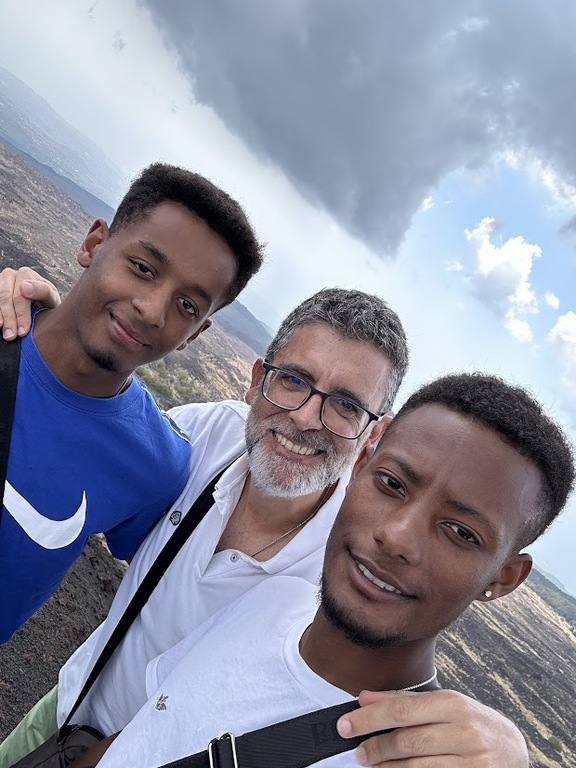 With my sons, aged 20 and 18