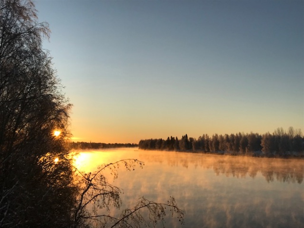 We enjoy cycling to work. A winter view along the way from our house to the center of Oulu.