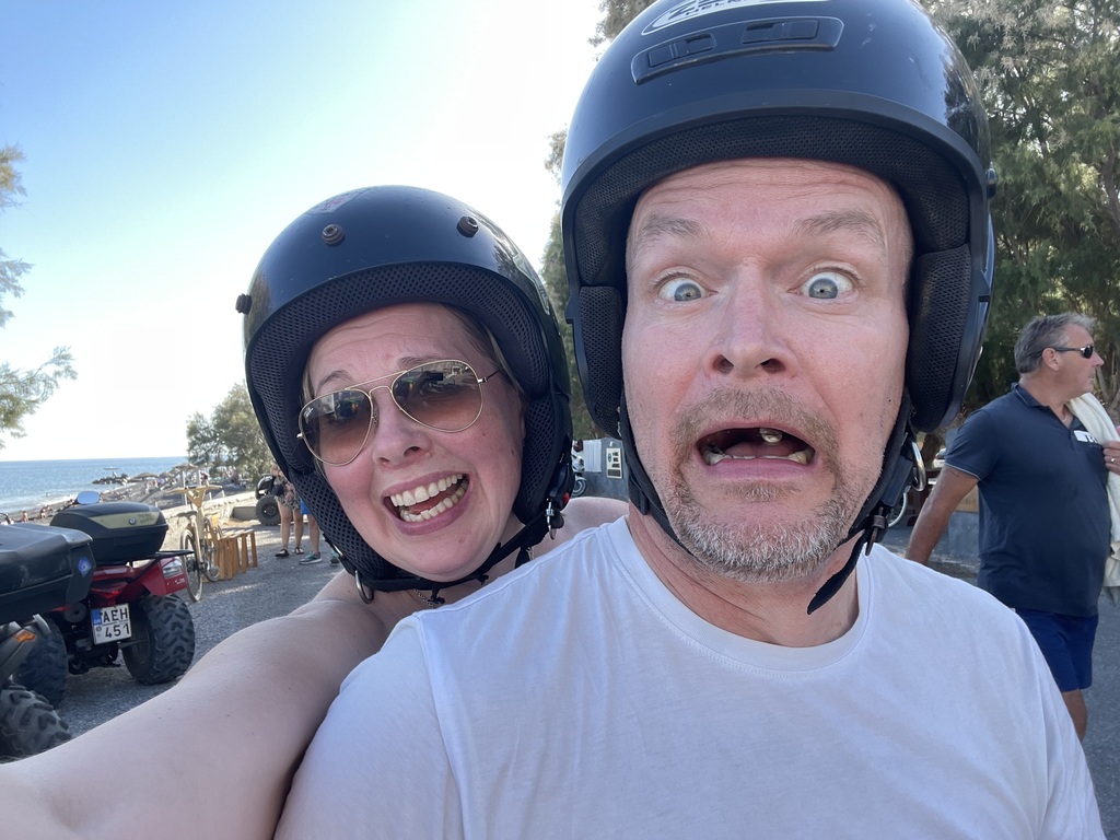 this is us in a nutshell :). Santorini 9/22