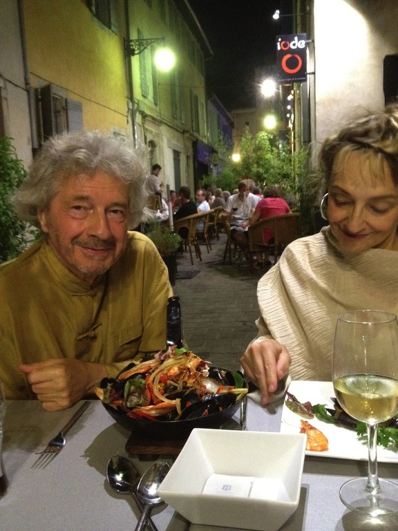 Eating in a small street of Arles