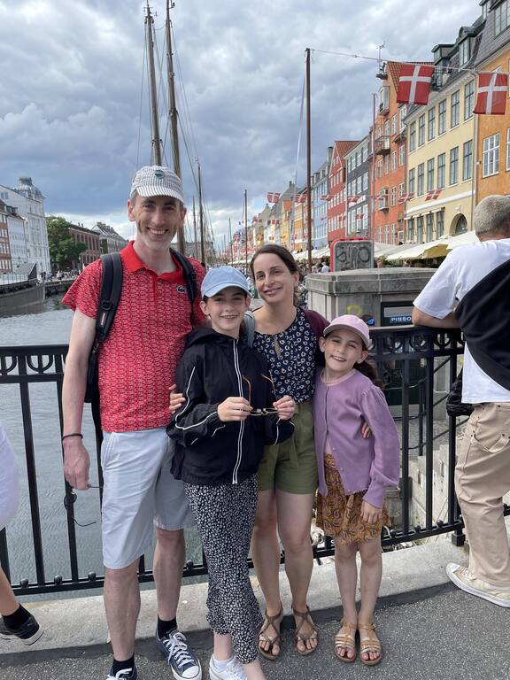 Stéphane, Elisa, Anne-Sophie, and Maëlle in Copenhagen in 2023 (home exchange in Sweden)