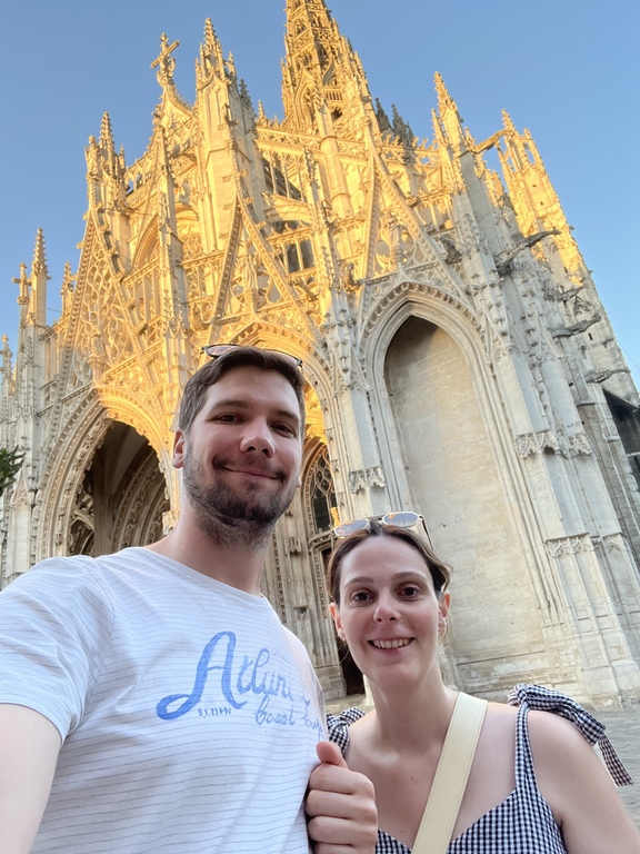 Olivier and Cécile in front of Saint Maclou, one of the many Rouen's churches