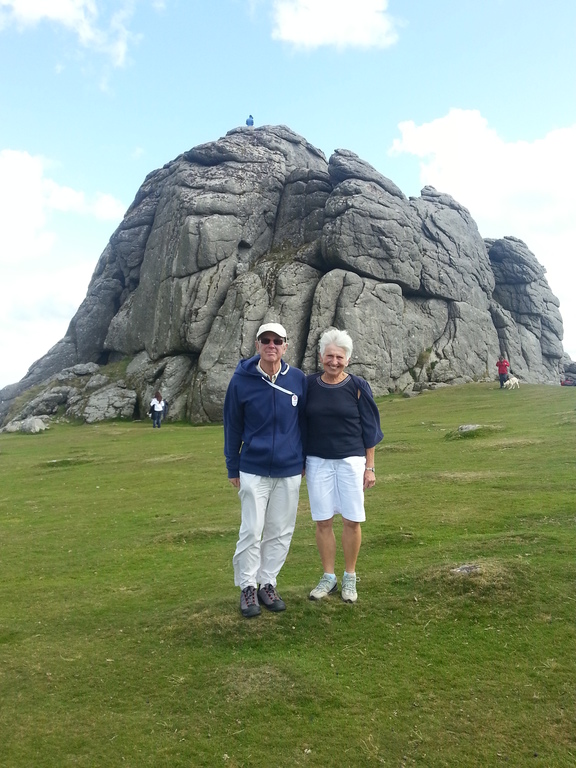 Anne and Ron walking at Hay Tor on Dartmoor