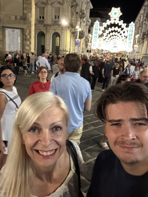 My son and I at a local festival in Italy