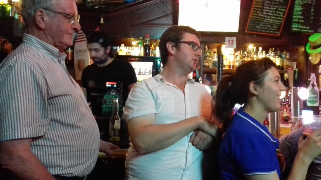 Alasdair, James and Tania watching World Cup in Marseille.